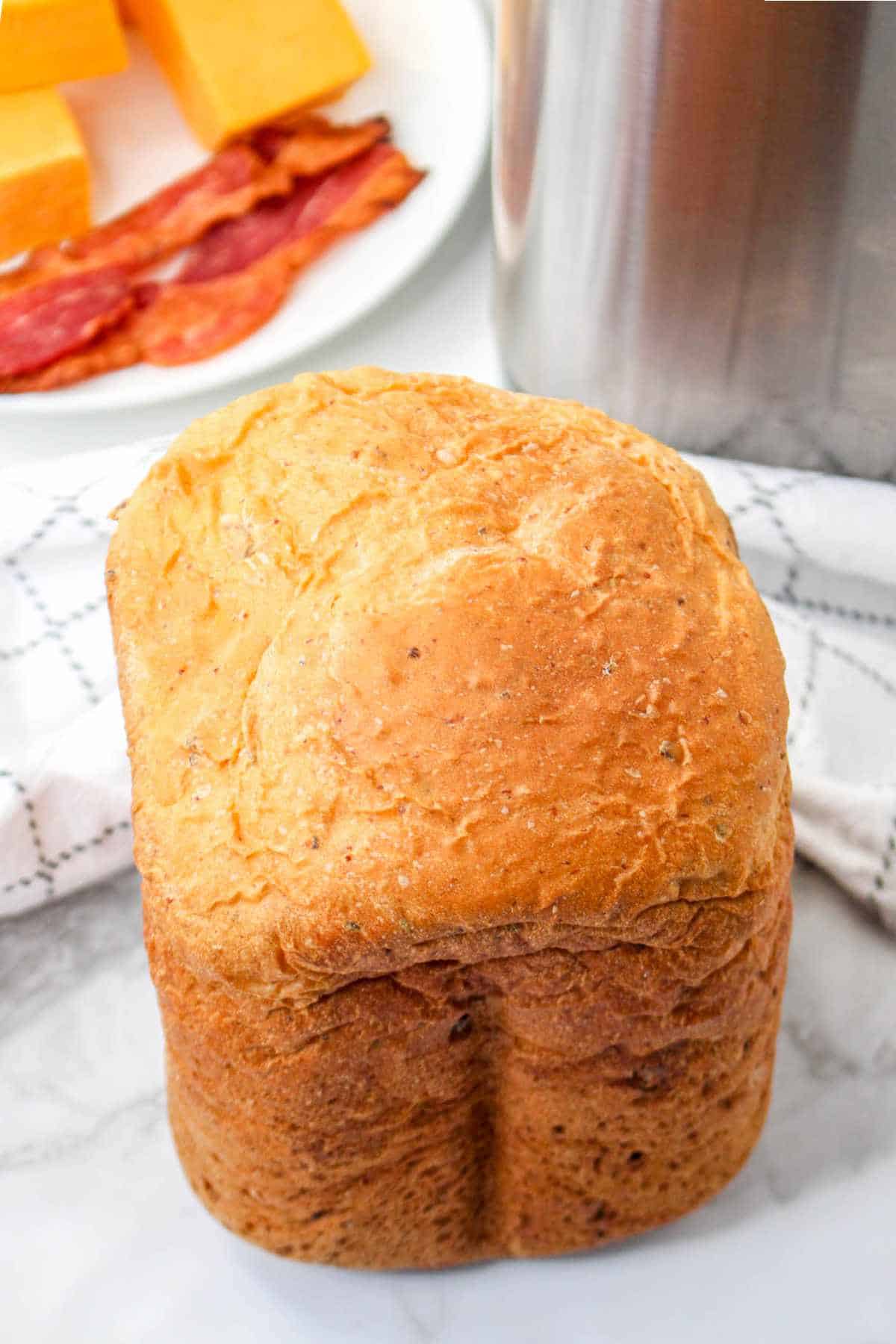 Fresh baked loaf of cheese bread.