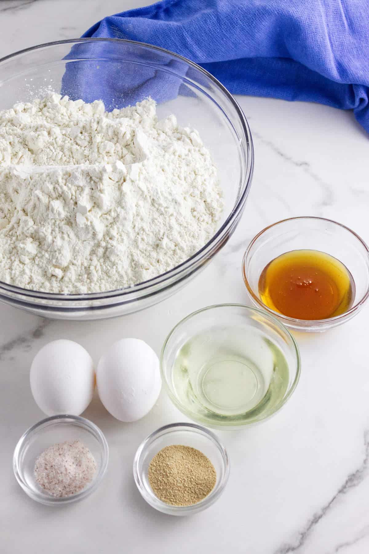 ingredients for making challah rolls.