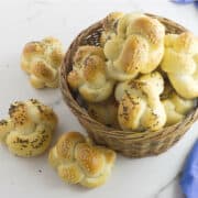 basket of challah rolls.