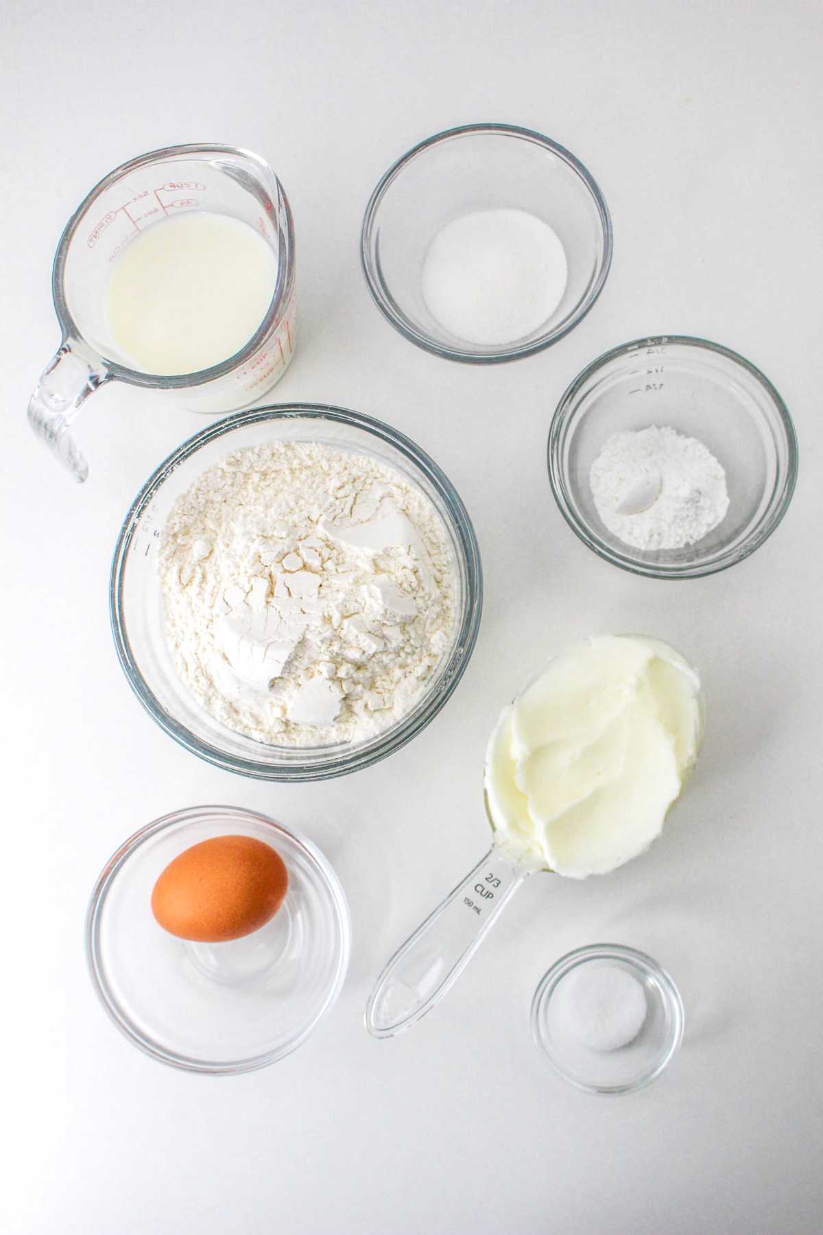 Ingredients for old-fashioned buttermilk biscuits.
