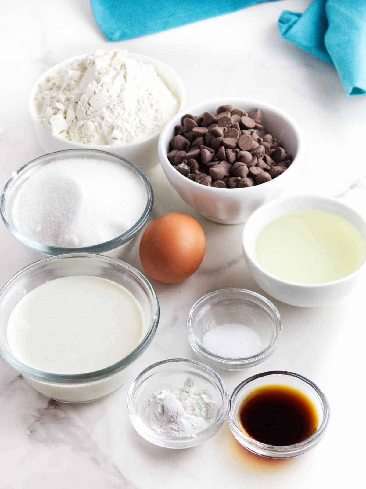ingredients for chocolate chip muffins.