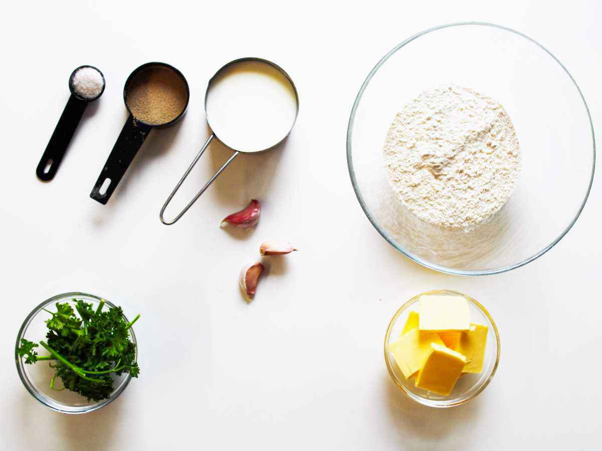 Ingredients for making homemade bread.