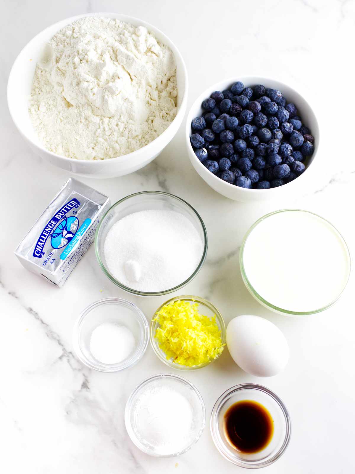 ingredients for fresh blueberry scones.