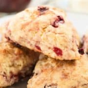 Homemade classic bakery, cream scones with cherry.
