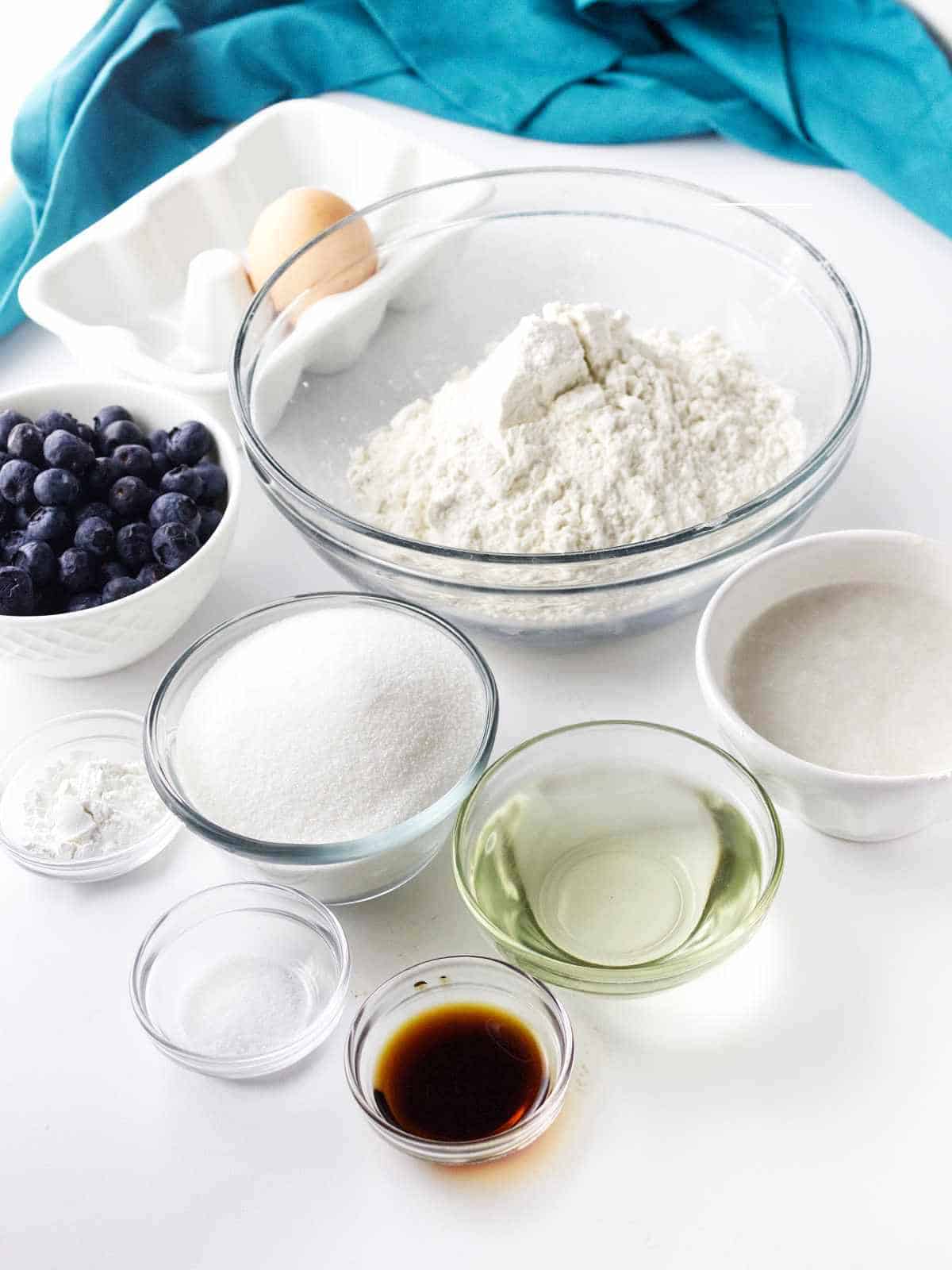 Ingredients for Jumbo Blueberry Muffins.