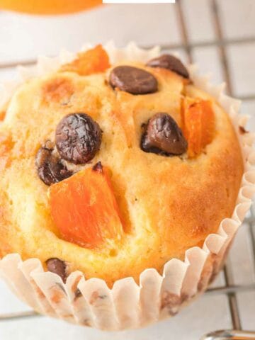 orange muffin with chocolate chips.