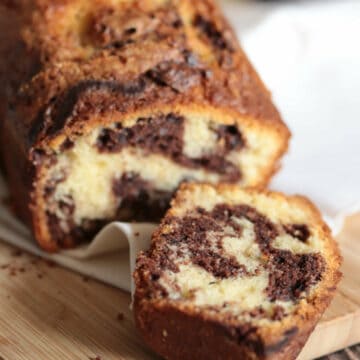 marbled sweet quick bread loaf.