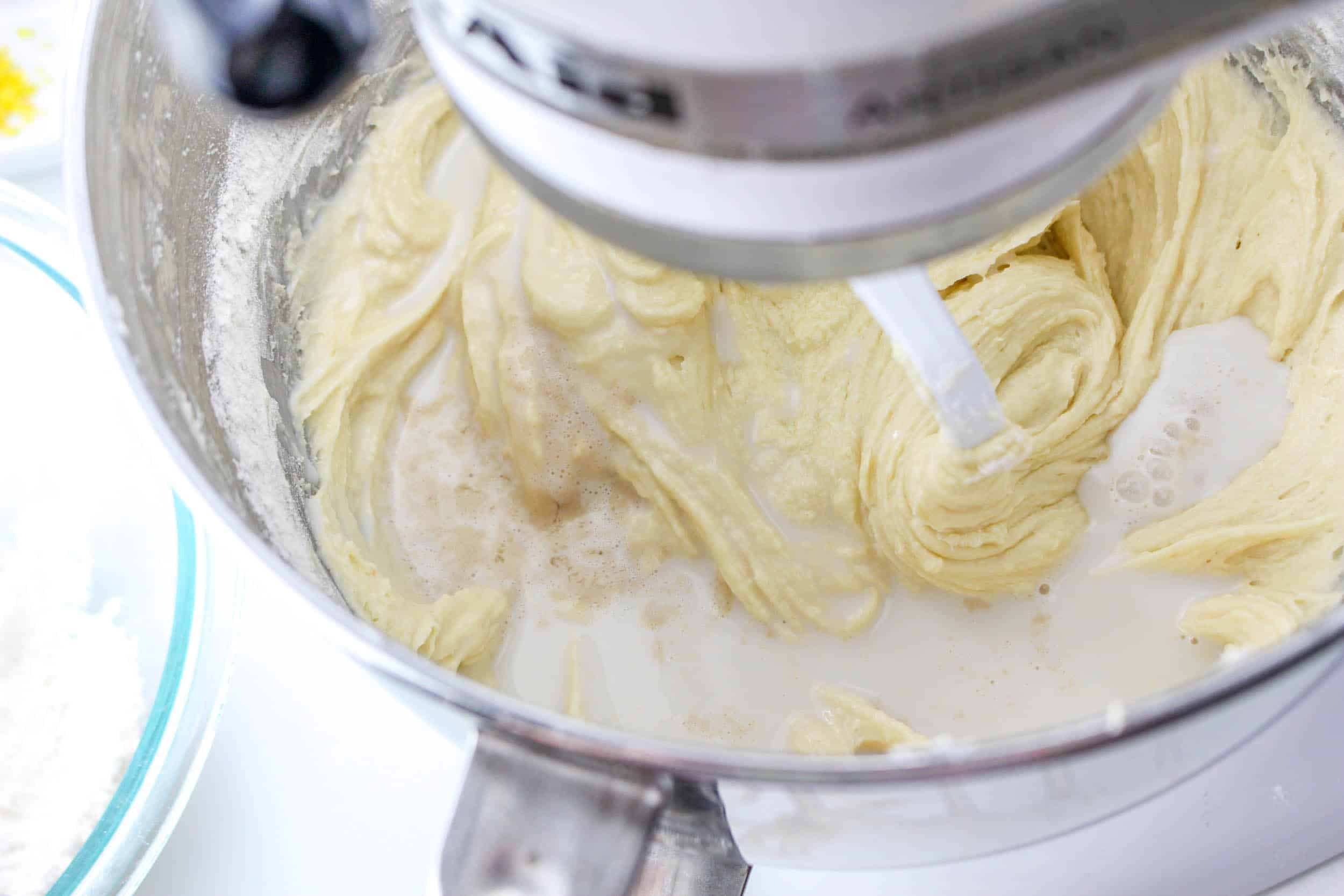 mixing panettone dough.