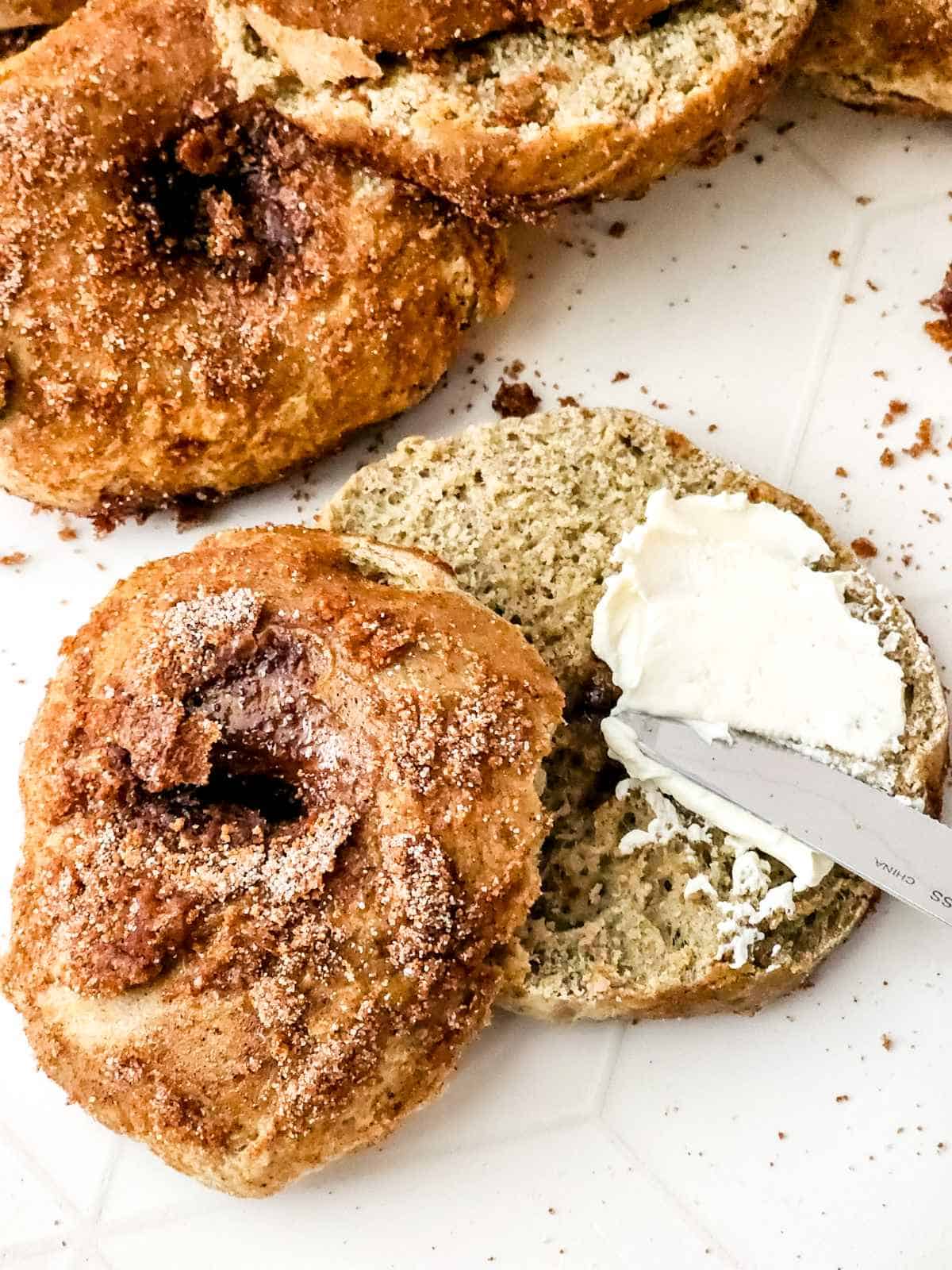 cinnamon bagels fresh from the oven.