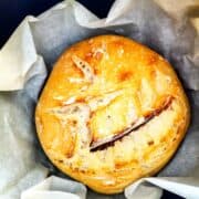 Dutch oven sourdough bread fresh from the oven.
