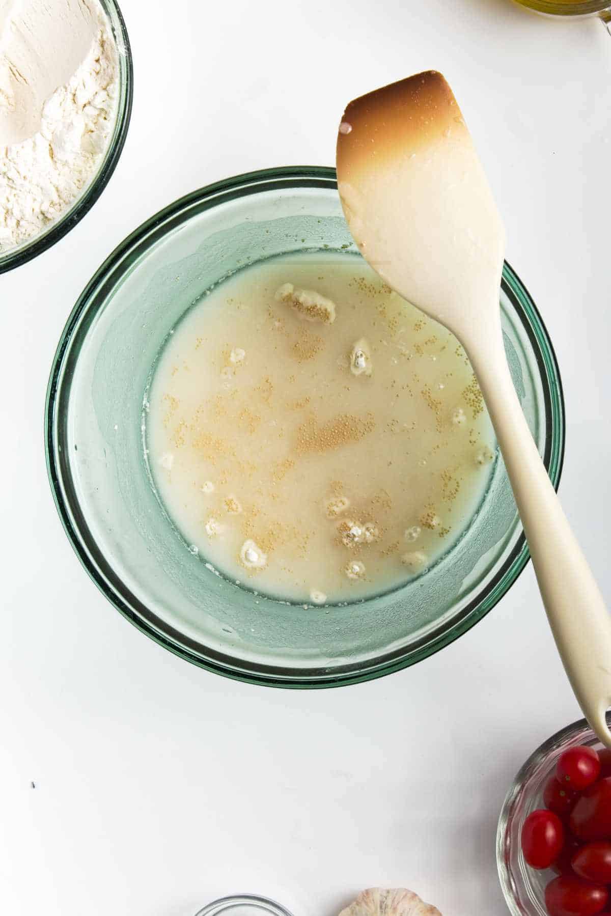 blooming yeast in water.