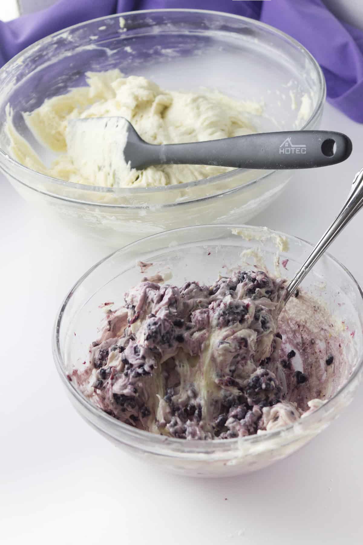 blackberries mixed with ¼ of the batter.