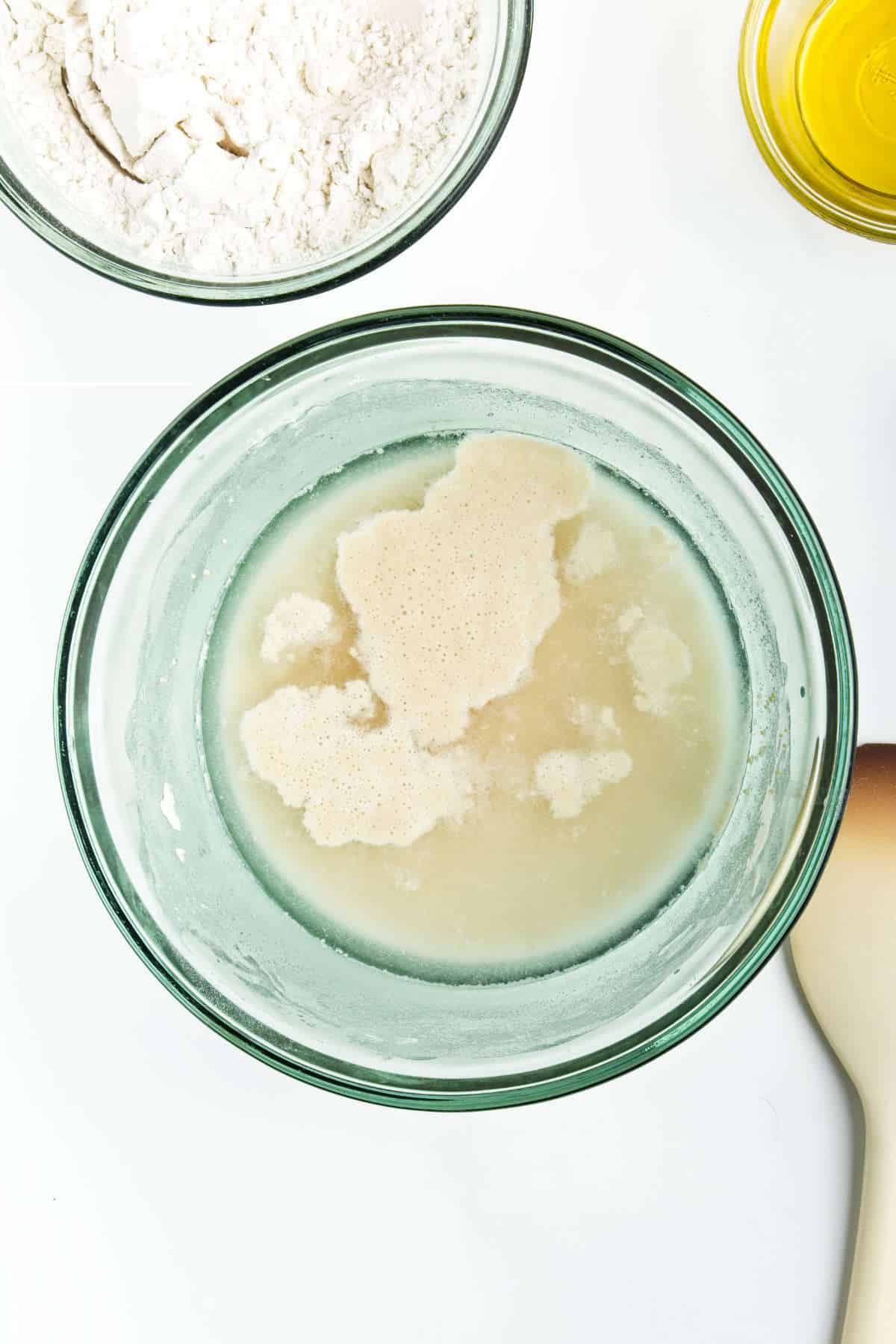 blooming yeast in a bowl.