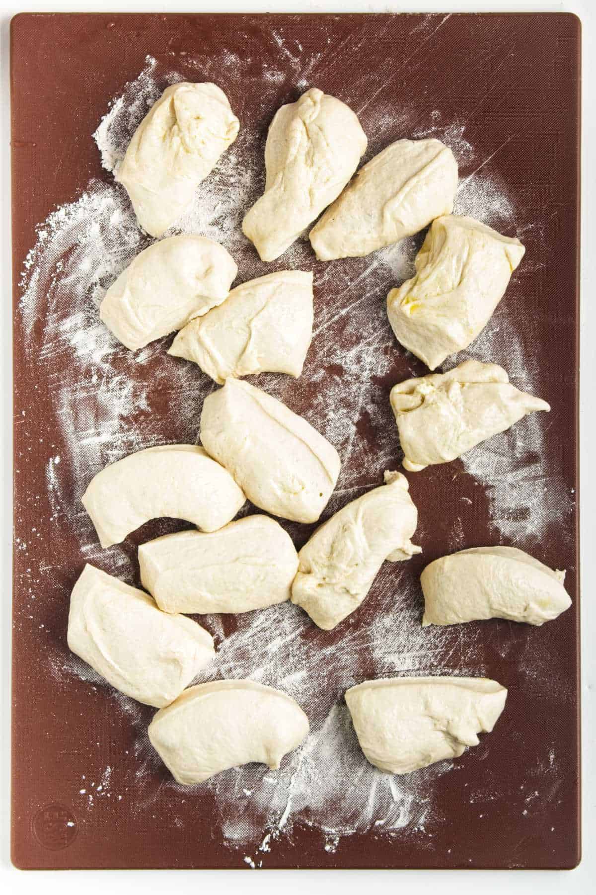 dough cut into small pieces.