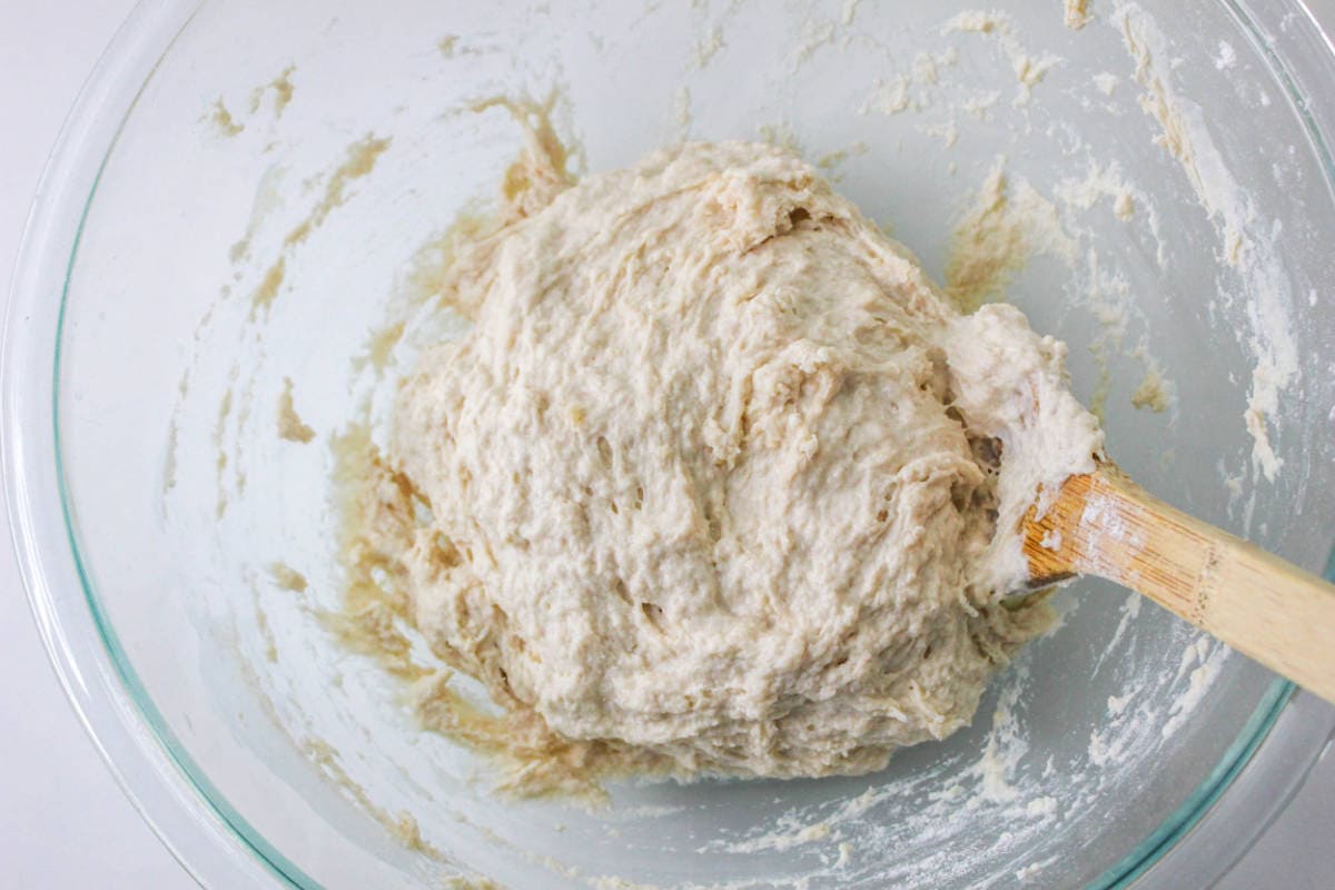 sticky wet dough in a bowl.