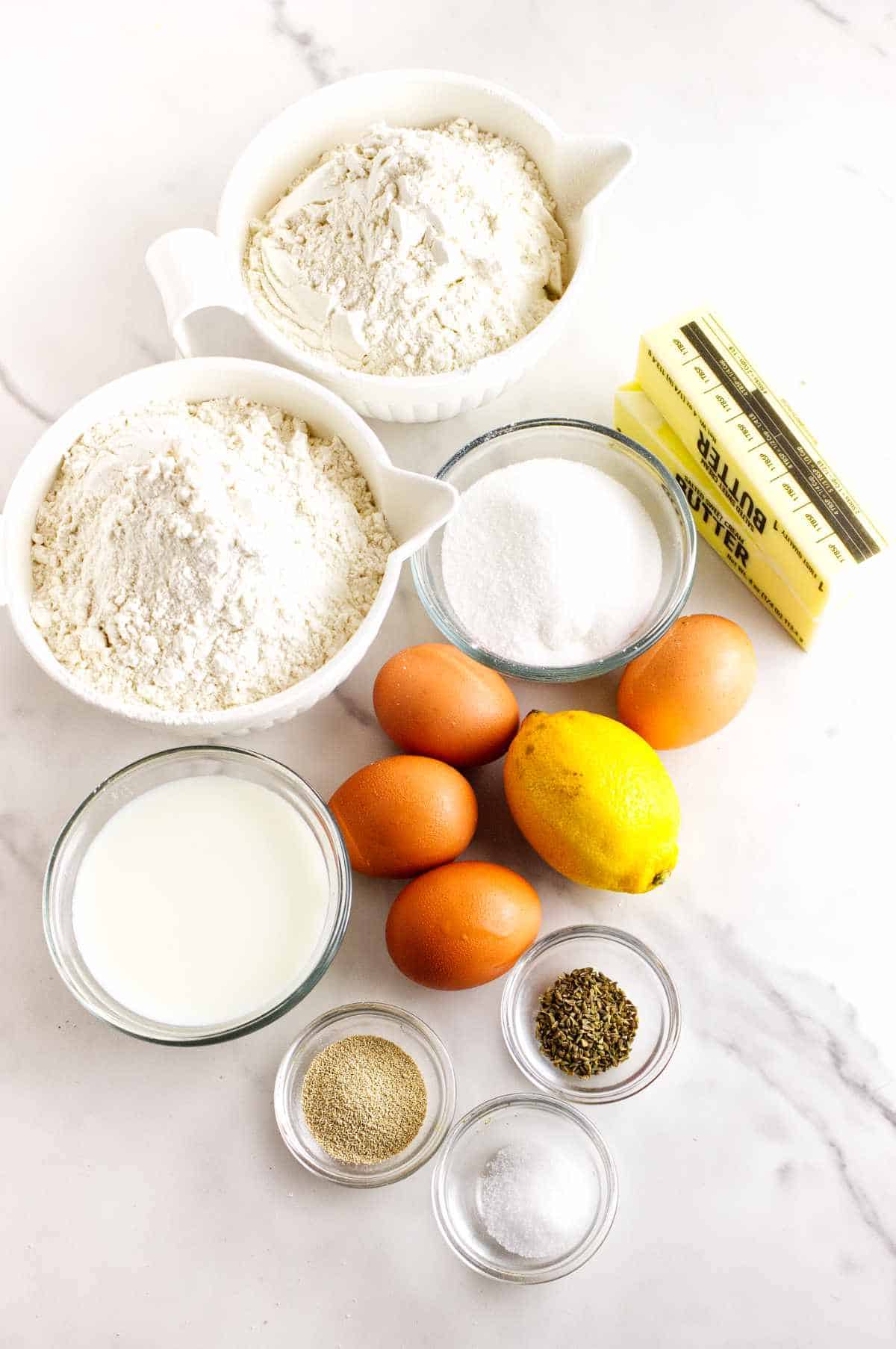 ingredients for pan de muerto, or day of the dead bread.