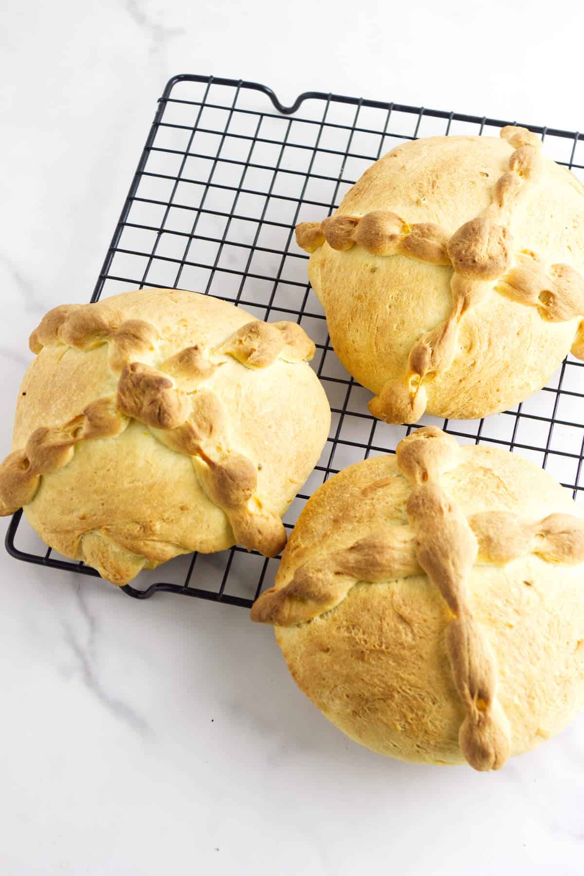 baked pan de muerto - day of the dead bread.