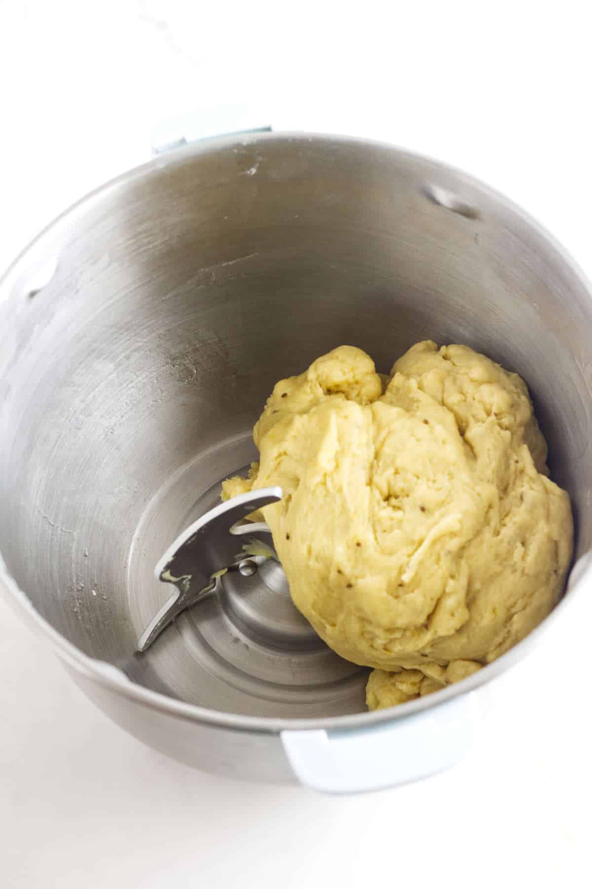 elastic dough in a bread mixer.