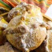 baked pan de muerto - day of the dead bread.