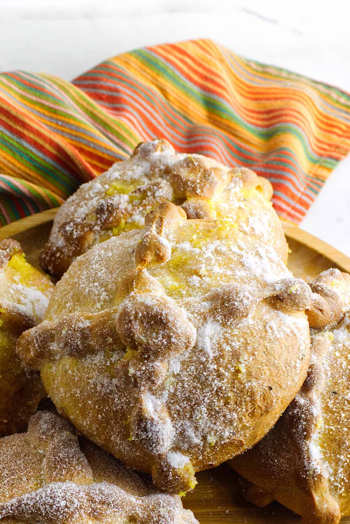 baked pan de muerto - day of the dead bread.