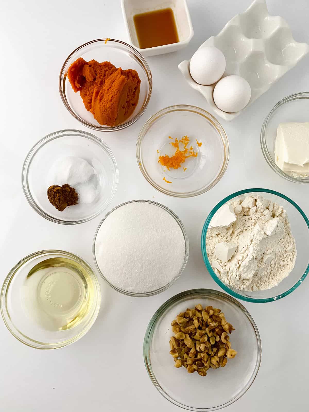 ingredients for making pumpkin cream cheese bread.