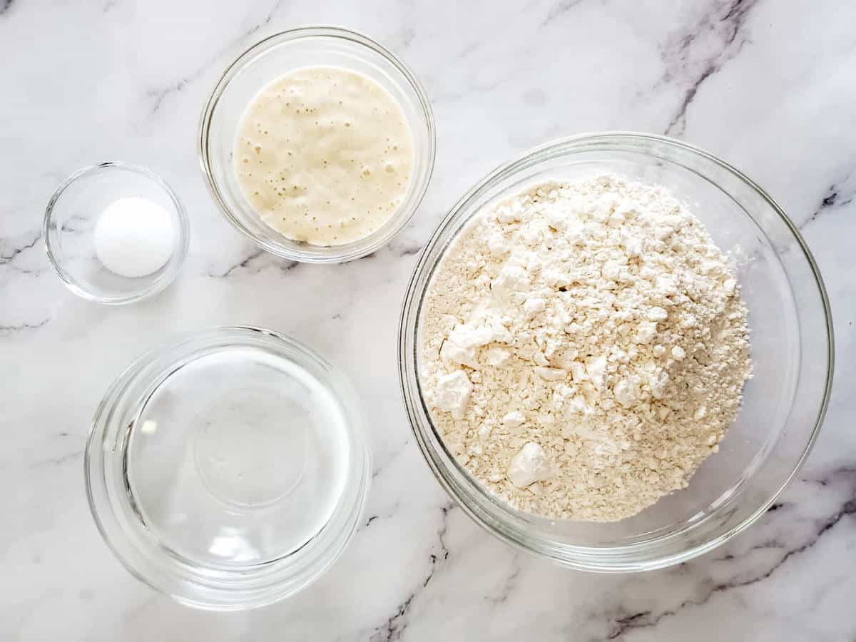 ingredients for making sourdough discard bread.