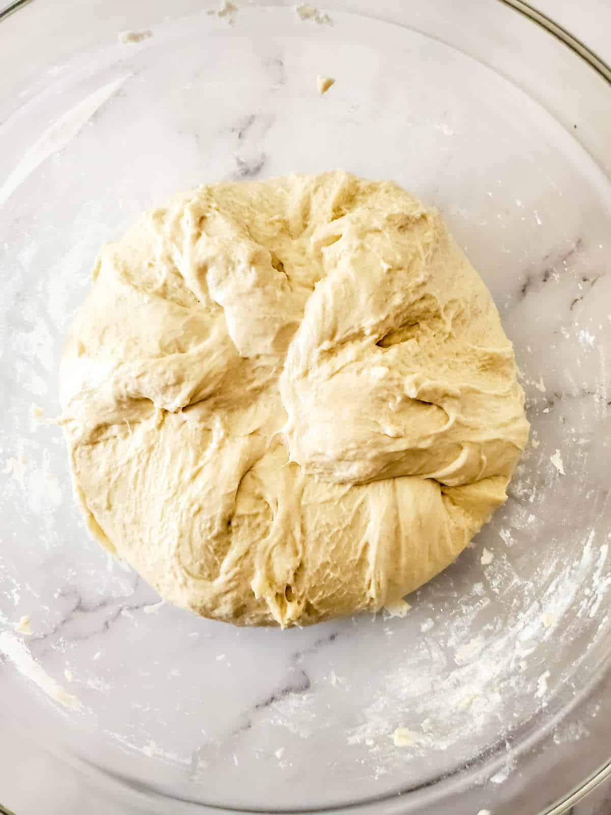 stitched sourdough discard bread in a bowl.