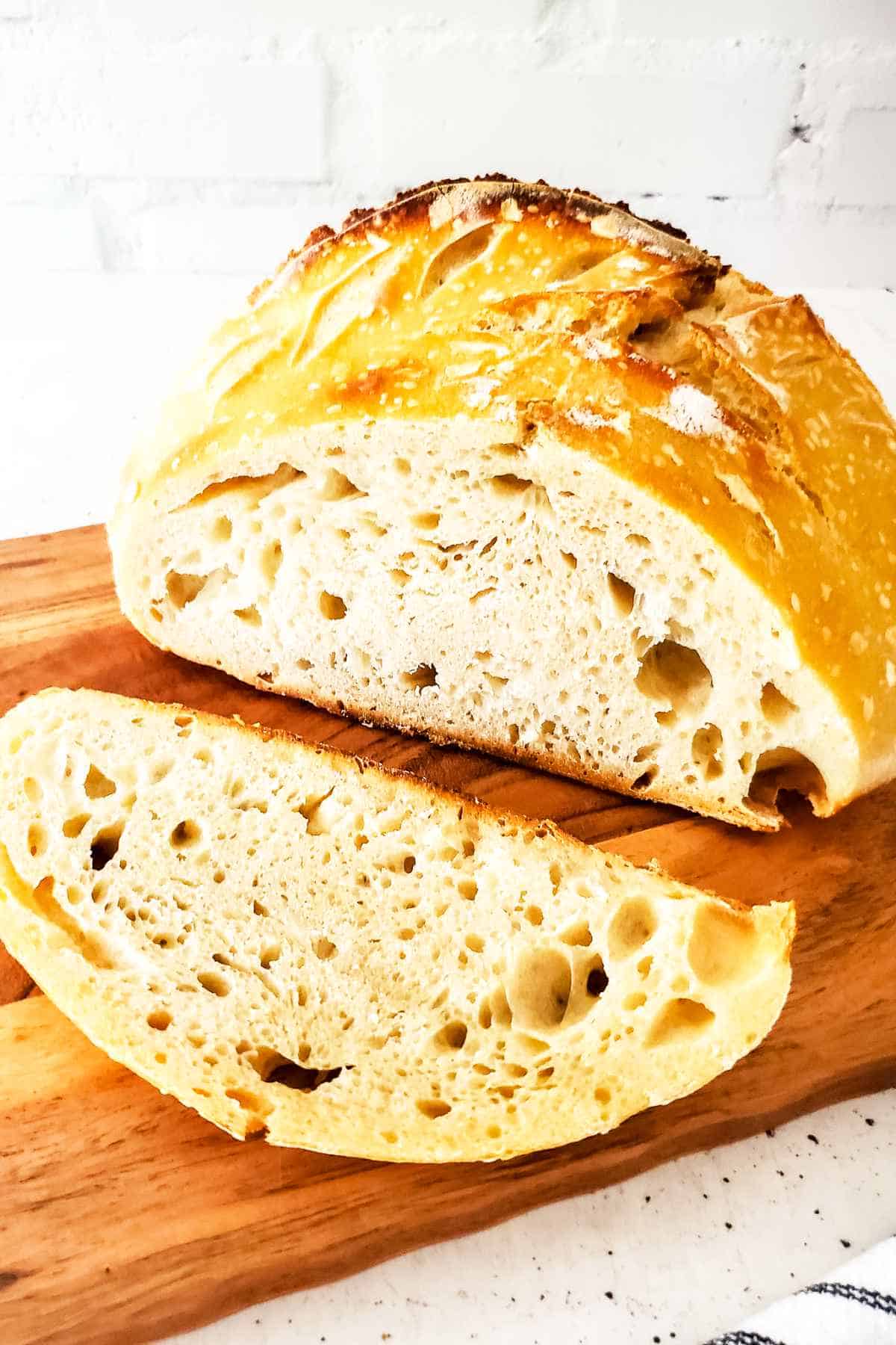 freshly sliced sourdough discard bread.