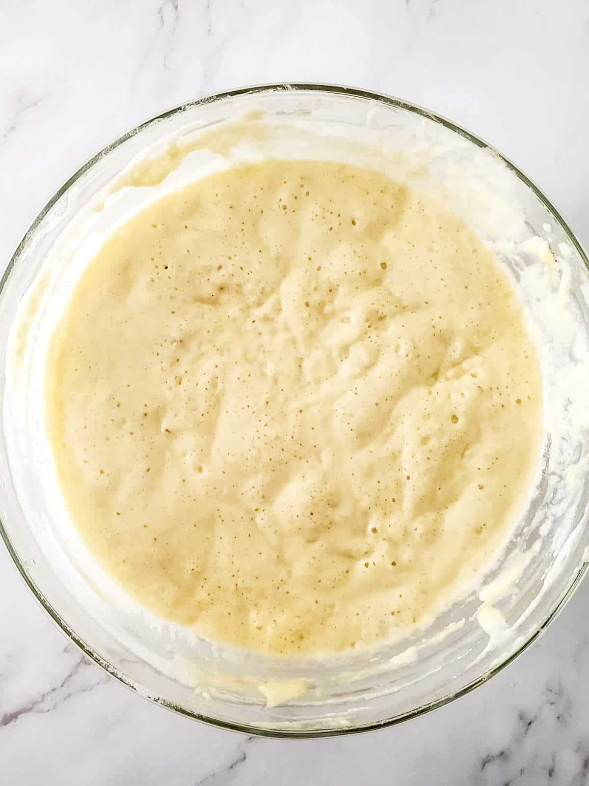 bubbly overnight sourdough discard pancake batter.