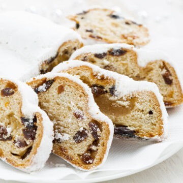 Christmas Stollen on a plate.